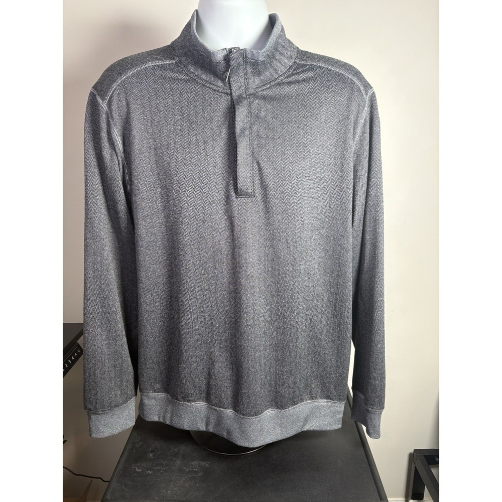 Tommy Bahama Sweater Mens Large Gray 1/4 Zip Mock Neck Relaxed Knit Cotton - Picture 2 of 12